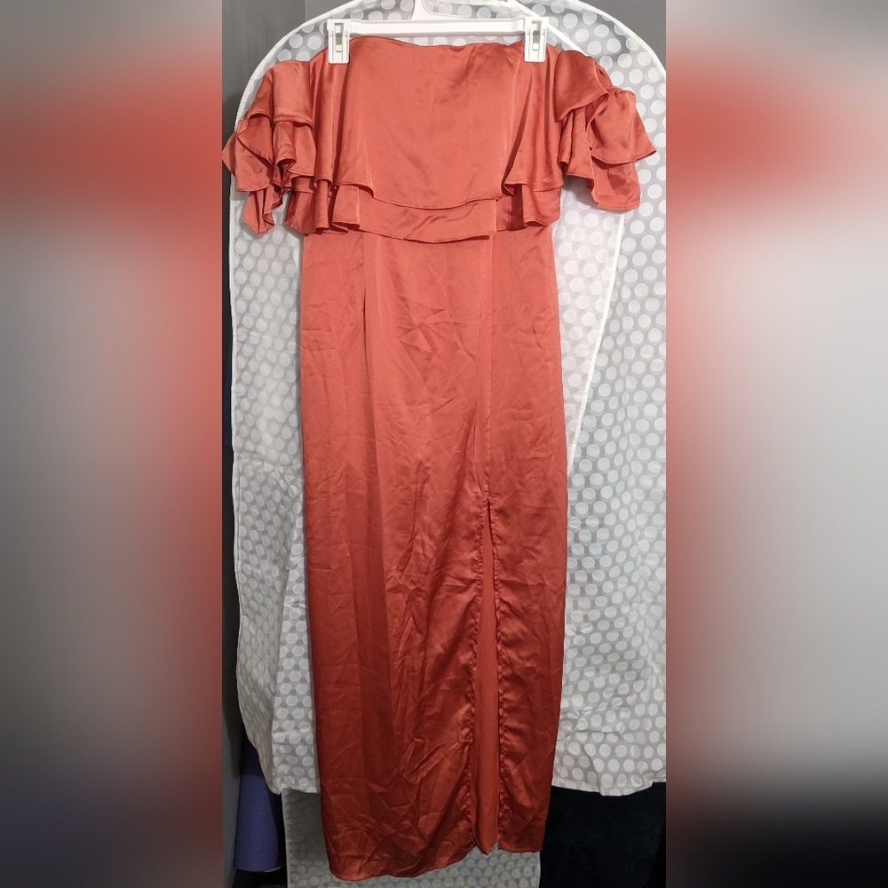 White Closet - Satin Off shoulder Ruffle sleeve dress